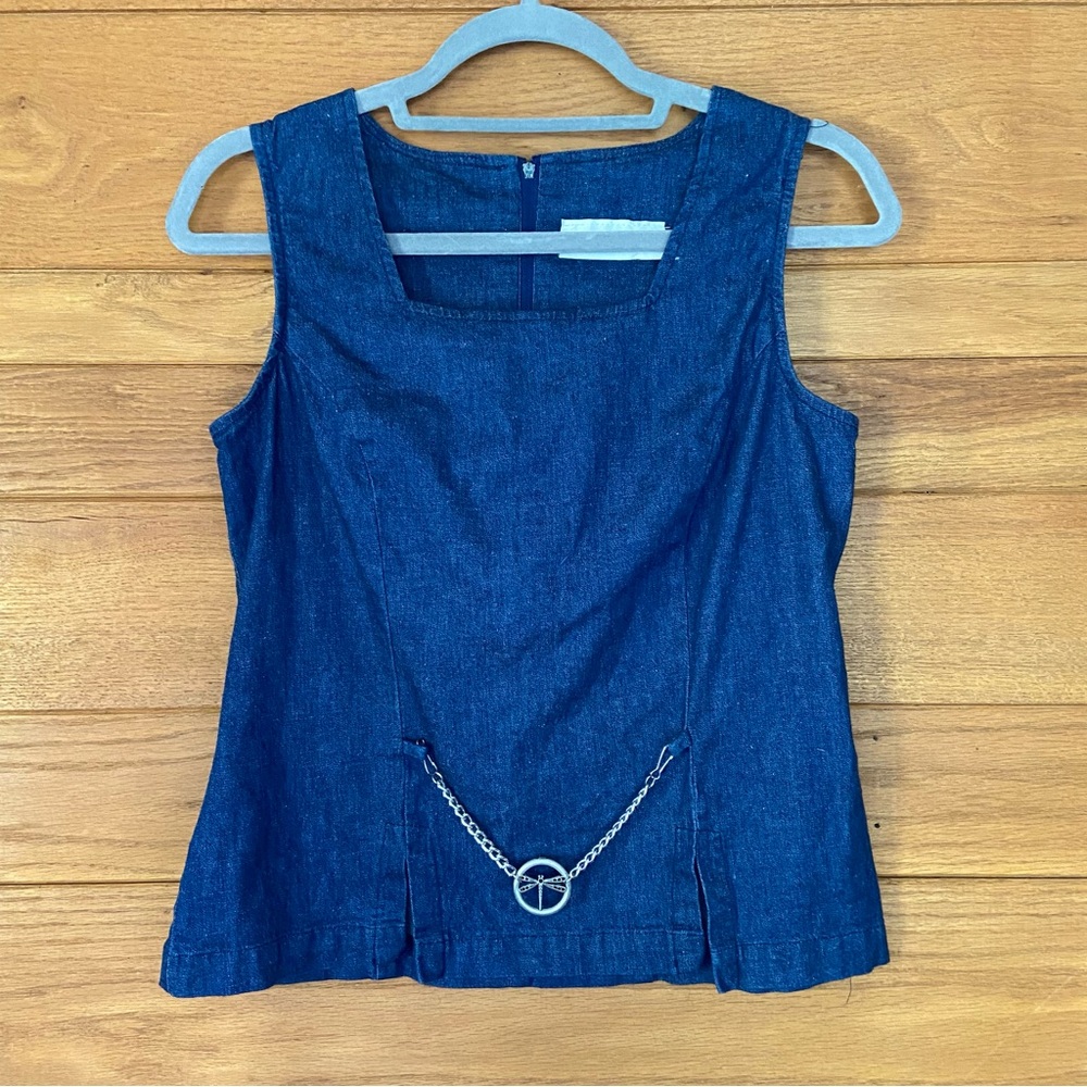 Y2K 90s vintage Betsy's Things denim dragonfly chain square neck tank top